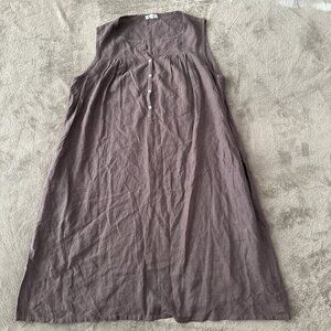 Allen Allen 100% Linen Sleeveless Midi Dress 2X 2XL Pockets Lagenlook Minimalist